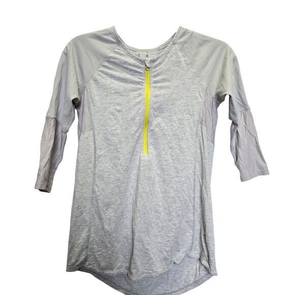 Lululemon Spin City 3/4 Sleeve Top Womens XXS Very Soft Gray Yellow - Picture 1 of 7